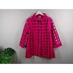 PATTY KIM Jacket XL Pink Open Weave 3/4‎ Sleeve Button Up No Shell/Lining